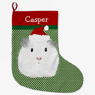 White Santa Guinea Pig Personalised Large Christmas Stocking