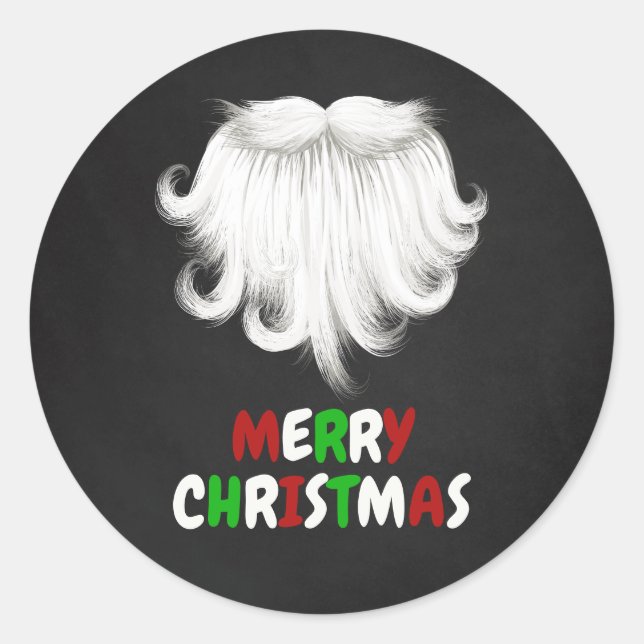 White Santa's Beard Christmas Party Classic Round Sticker (Front)