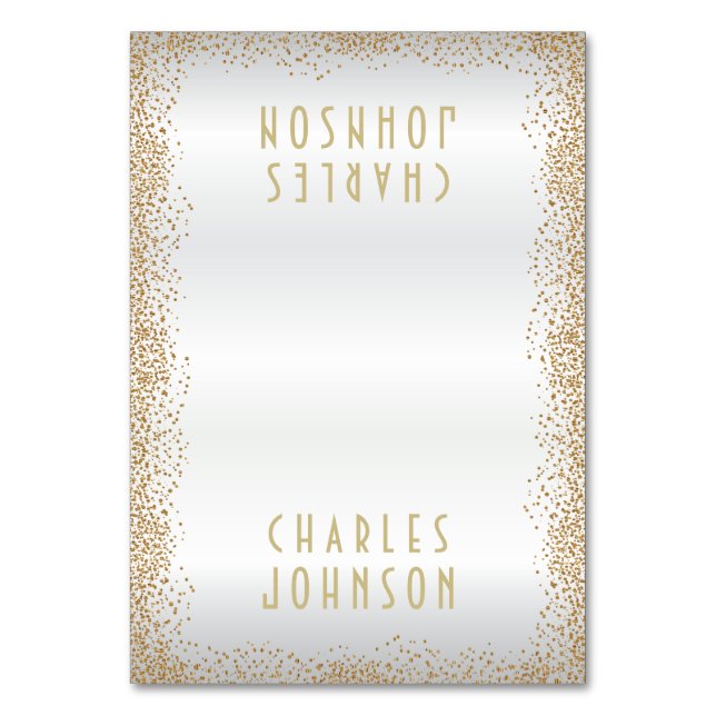 White Satin  and Gold Confetti  - Place Cards (Front)