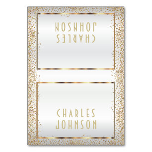 White Satin and Gold Confetti - Place Cards