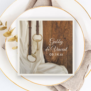 White Satin and Horse Bit Country Western Wedding Napkin