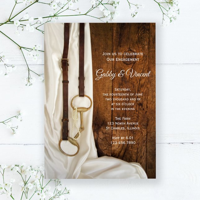 White Satin and Horse Bit Western Engagement Party Invitation (Creator Uploaded)