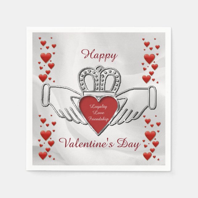White Satin Claddagh Symbol Valentine Napkins (Front)