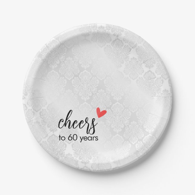 White Satin Damask 60th Anniversary Paper Plate (Front)