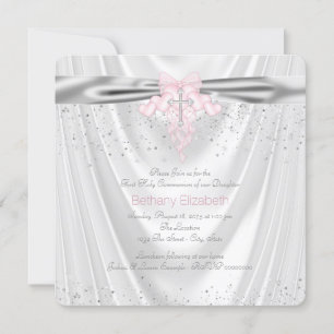 White Satin Glitter First Communion Invitation