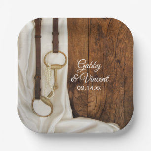White Satin Horse Bit Country Western Wedding Paper Plate