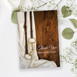 White Satin Horse Bit Western Wedding Thank You Card