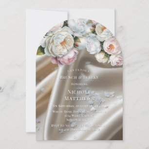 White Satin Roses and Peony Brunch & Bubbly Invitation