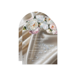 White Satin Roses and Peony Engagement Party Invitation
