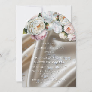 White Satin Roses and Peony Wedding Invitation