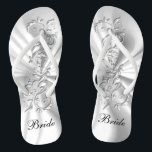 White Satin & Silver Ornate Design | Bride Flip Flops<br><div class="desc">Bridal Party Flop Shoes ready for you to personalise. If need be... you can start fresh with your own text, text colour and font choices with the Zazzle design tool area. ✔Note: Not all template areas need changed. 📌If you need further customisation, please click the "Click to Customise further" or...</div>