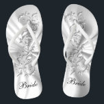 White Satin & Silver Ornate Design | Bride Flip Flops<br><div class="desc">Bridal Party Flop Shoes ready for you to personalise. If need be... you can start fresh with your own text, text colour and font choices with the Zazzle design tool area. ✔Note: Not all template areas need changed. 📌If you need further customisation, please click the "Click to Customise further" or...</div>