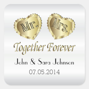 White Satin Wedding - Personalise Square Sticker