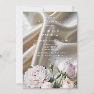 White Satin with Roses and Peony Couples Shower Invitation