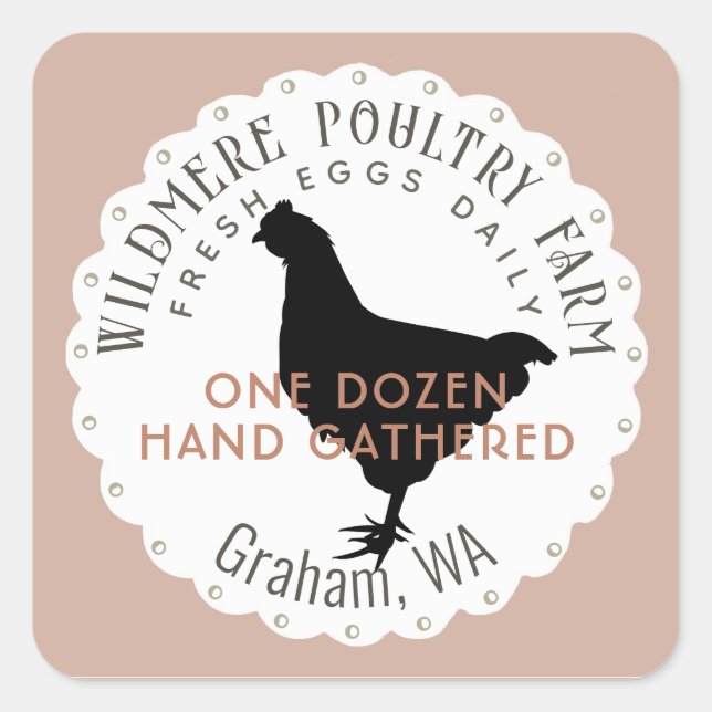 White Scallop Farm Fresh Egg Carton Hen Label (Front)