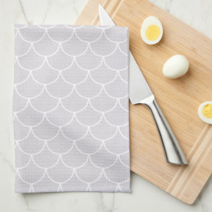 White Scalloped Mermaid Scale Pattern Tea Towel