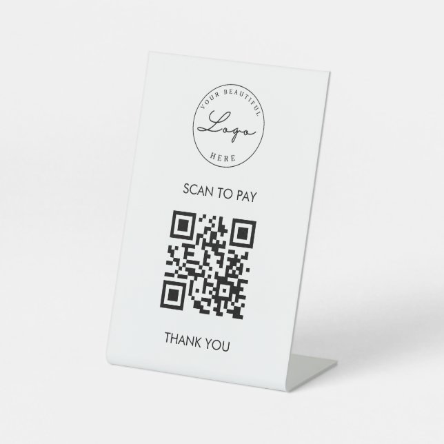 White Scan Me QR Code Logo Pedestal Sign (Front)