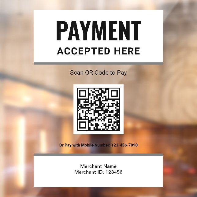 White Scan to Pay QR Code Business Payment Window Cling (Sheet 2)