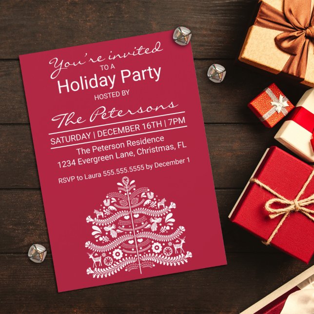 White Scandinavian Christmas Tree Holiday Party  Invitation (Creator Uploaded)