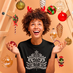 White Scandinavian Folk Art Nordic Christmas Tree T-Shirt