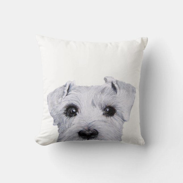 white schnauzer original by miart cushion (Front)