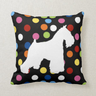 White Schnauzer Polka Dot Pillow