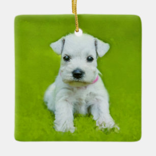 White Schnauzer Puppy Ceramic Ornament