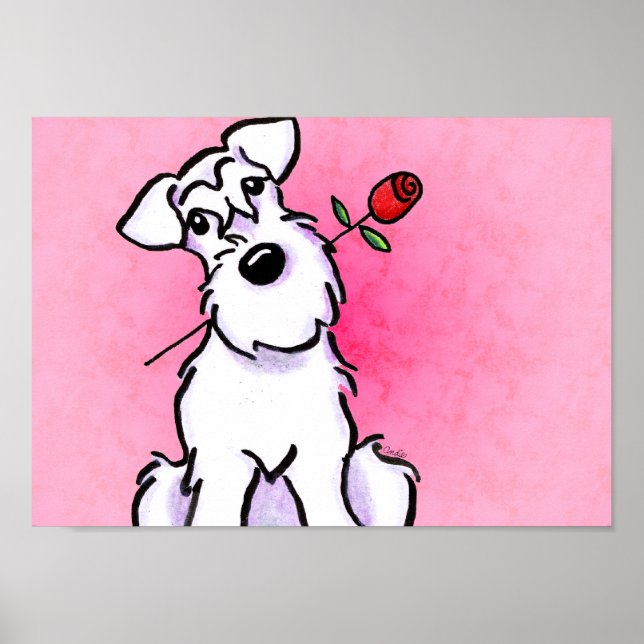 White Schnauzer Sweetheart Pink Off-Leash Art™ Poster (Front)