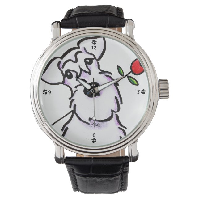 White Schnauzer Sweetheart Rose Watch (Front)