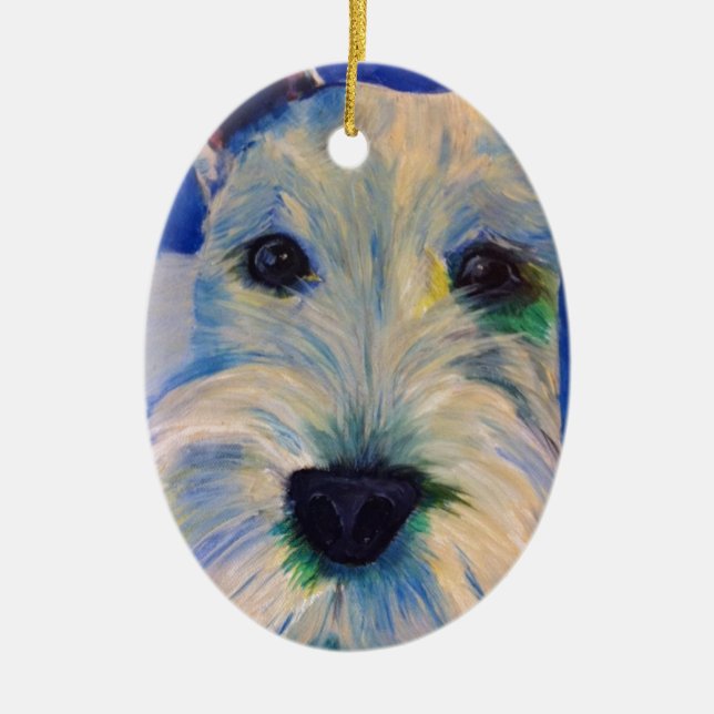 White Schnauzer's RULE ! Ceramic Tree Decoration (Front)
