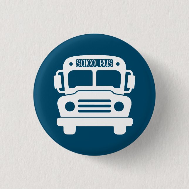 White School Bus on Blue Background 3 Cm Round Badge (Front)