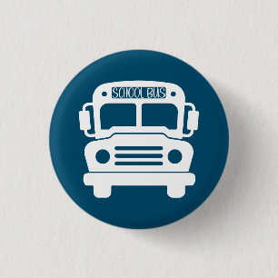 White School Bus on Blue Background 3 Cm Round Badge