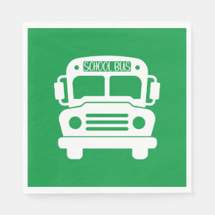White School Bus on Green Background Napkin