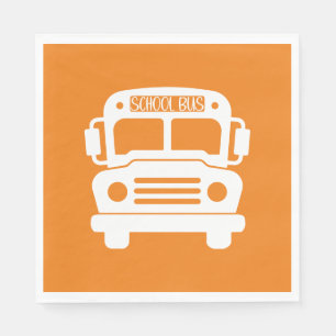 White School Bus on Orange Background Napkin