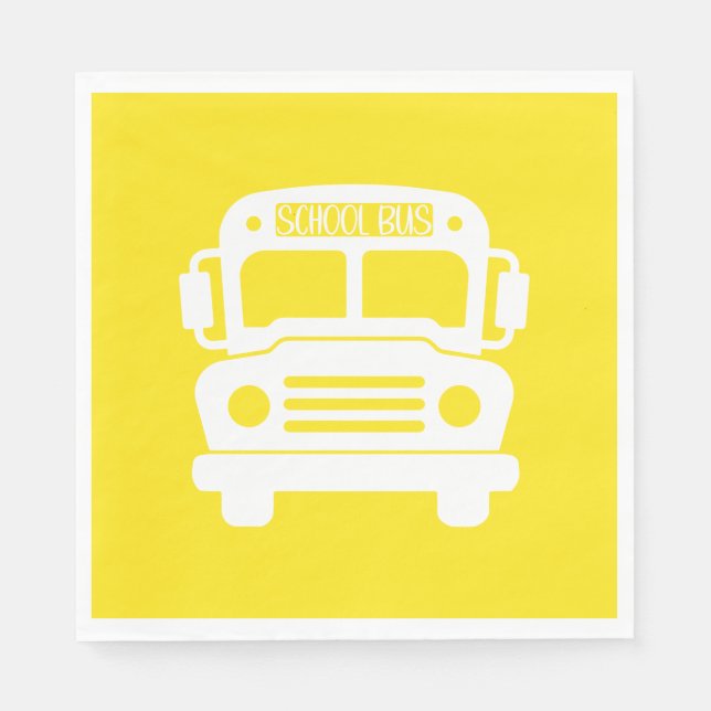 White School Bus on Yellow Background Napkin (Front)