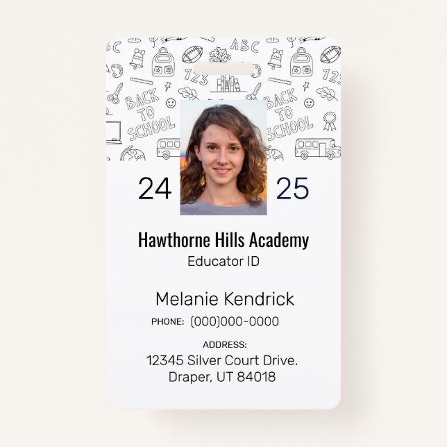 White School Icons Homeschool Educator ID Badge (Front)