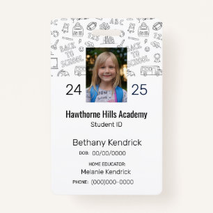 White School Icons Homeschool Student ID Badge