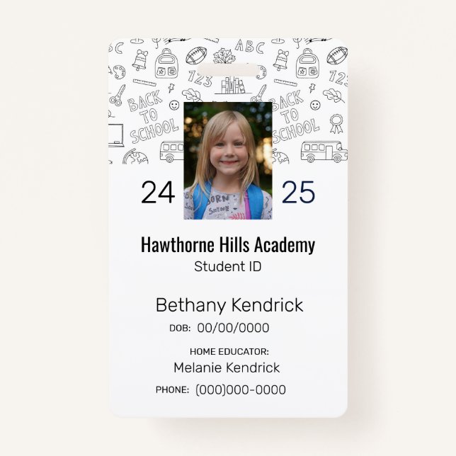 White School Icons Homeschool Student ID Badge (Front)