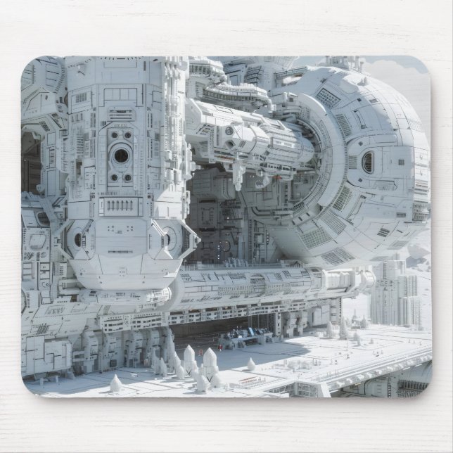 White Sci-Fi Space Base Mouse Mat (Front)