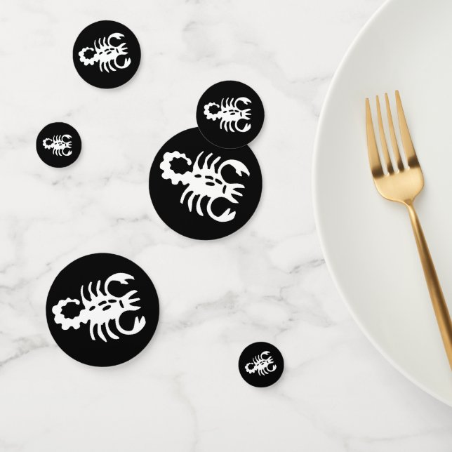 White Scorpio Scorpion Astrology Sign on Black Confetti (Group)
