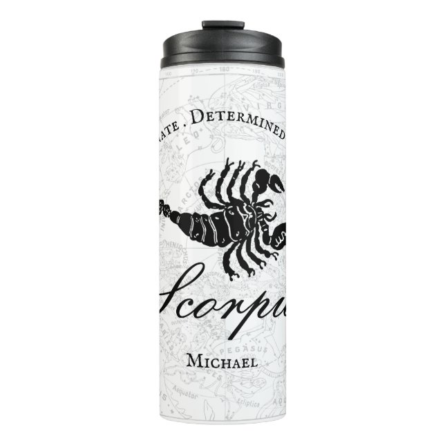 White Scorpio Zodiac Astrology Personality Custom Thermal Tumbler (Front)