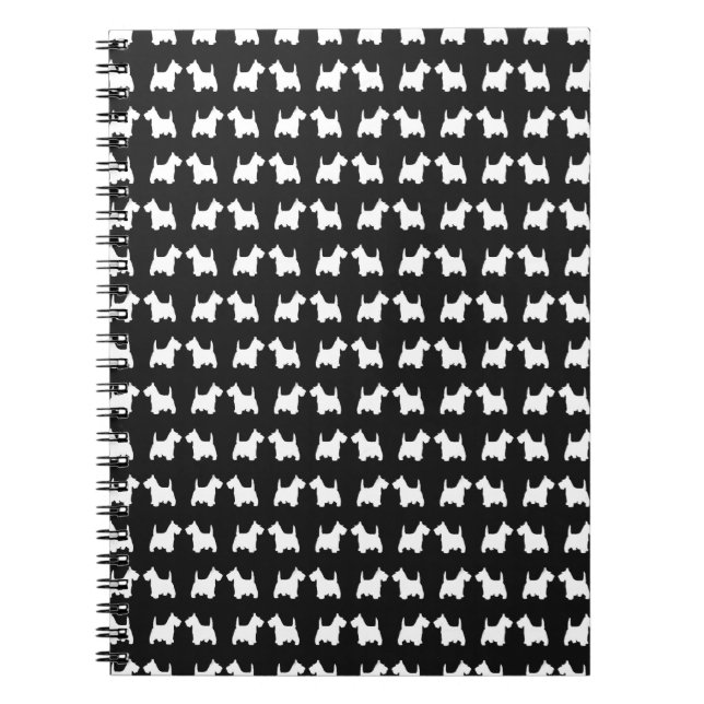 White Scottie Dog Twin Silhouettes Tile Pattern Notebook (Front)