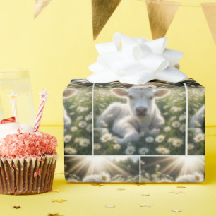 White Scottish Highland Calf In Daisies Wrapping Paper