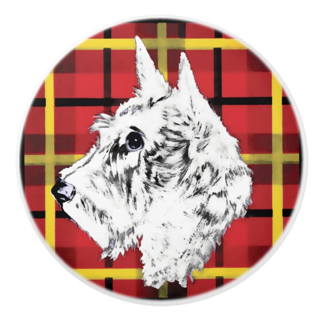 White Scottish Terrier Scotty dog ceramic knob (Front)