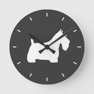 White Scottish Terrier Silhouette Round Clock