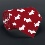 White Scottish Terrier Silhouettes Pattern Red Tie<br><div class="desc">This original white Scottish Terrier silhouettes pattern red neck tie makes a great gift for dog dads! Available in a variety of colours, this cool tie makes a statement for anyone who loves Scottie Dogs. An awesome gift for the guy who wears a tie for business, or for special events...</div>