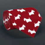 White Scottish Terrier Silhouettes Pattern Red Tie<br><div class="desc">This original white Scottish Terrier silhouettes pattern red neck tie makes a great gift for dog dads! Available in a variety of colours, this cool tie makes a statement for anyone who loves Scottie Dogs. An awesome gift for the guy who wears a tie for business, or for special events...</div>