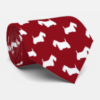 White Scottish Terrier Silhouettes Pattern Red
