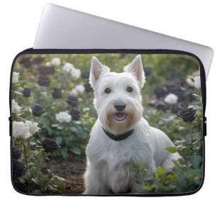 White Scottish Terrier With Black White Roses, Laptop Sleeve