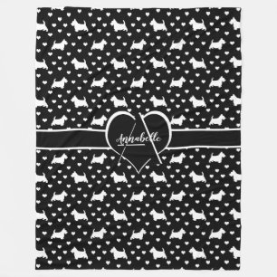White Scottish Terriers (Scottie Dogs) - Black Fleece Blanket